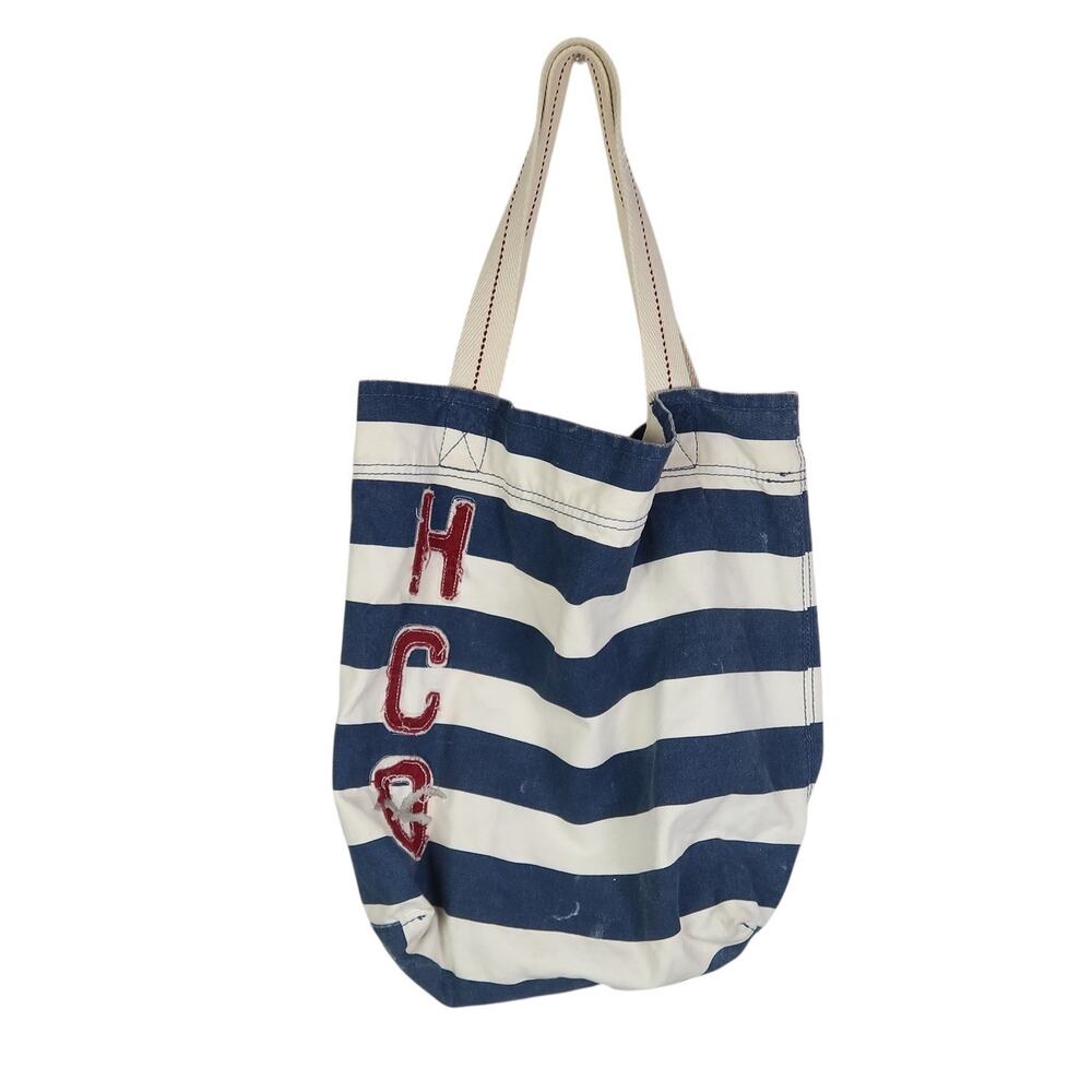 Vintage Y2K Hollister HCO Blue and Cream Stripe Canvas Tote Bag Purse